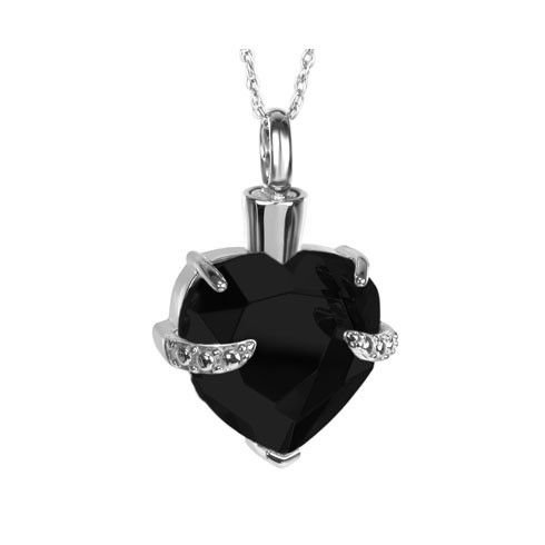 Black Crystal Heart Silver Pendant